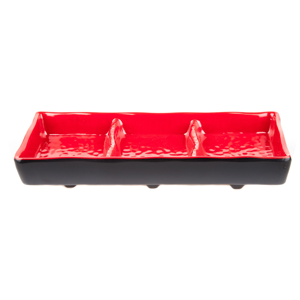 3 Compartment Rectangle Sauce Dish (Black-Red)