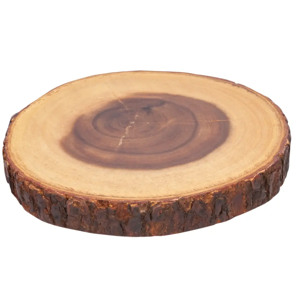 Bark Rimmed Round Wooden Plate 8.5"