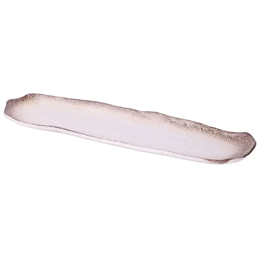渕サビ粉引 クシ目長皿 12.5"