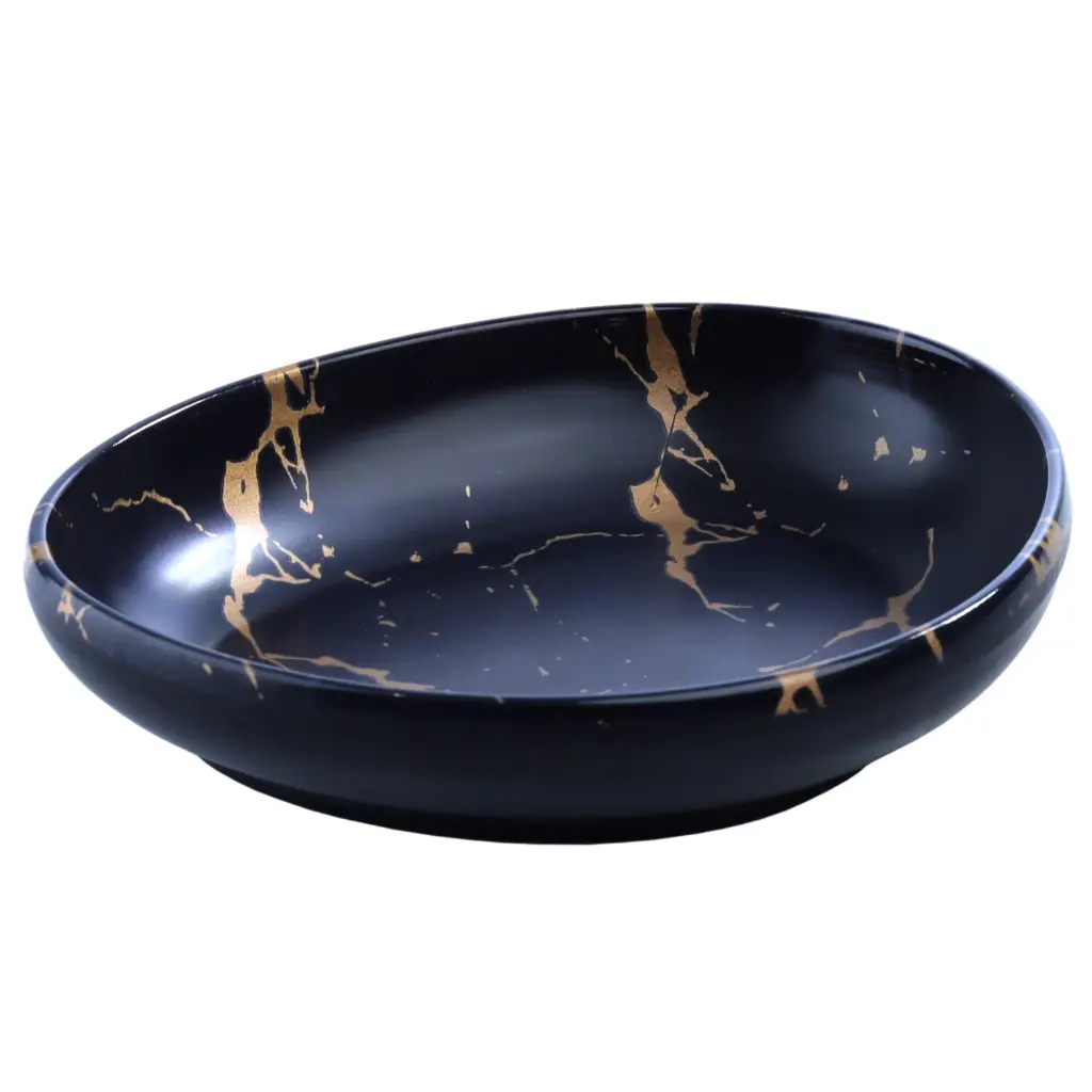 Melamine Oval Plate 8.25" (Black Marble, 27-018)