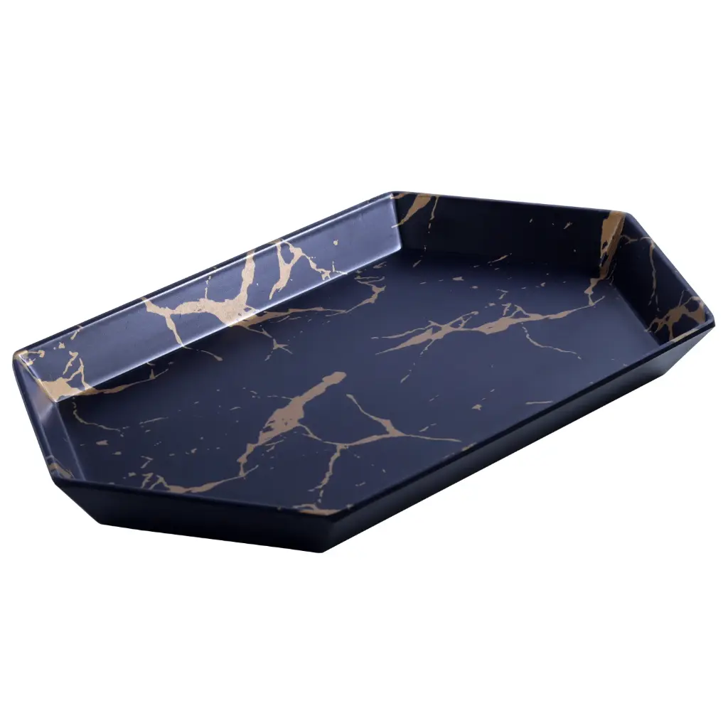 メラミン六角長皿 12.75" (Black Marble, 20-003)
