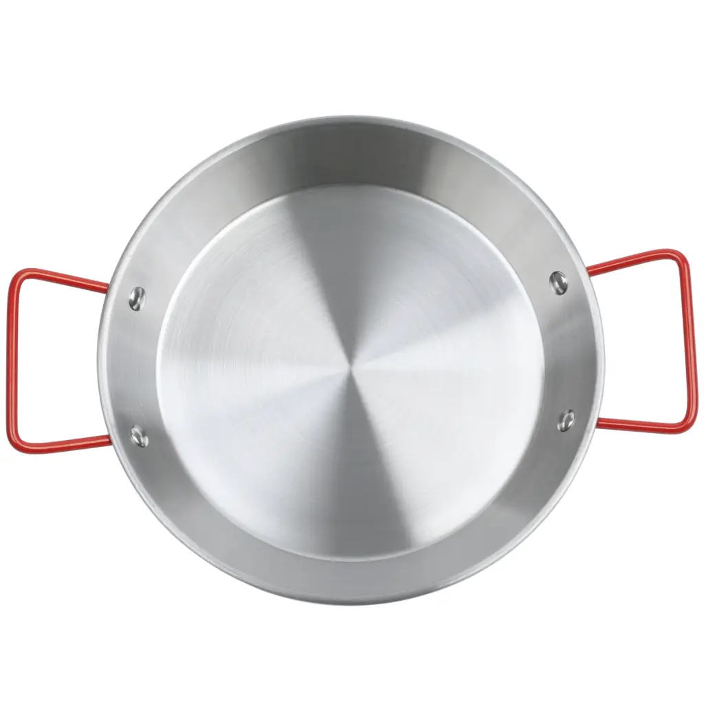 Stainless Steel Flat-Bottom Egg Pan with Red Handles 24 cm