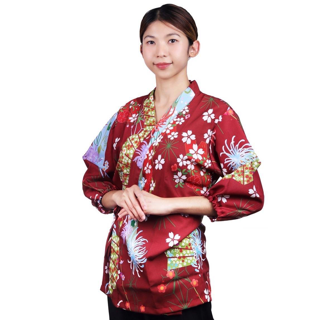 女性用ユニフォーム XS (花, 赤)