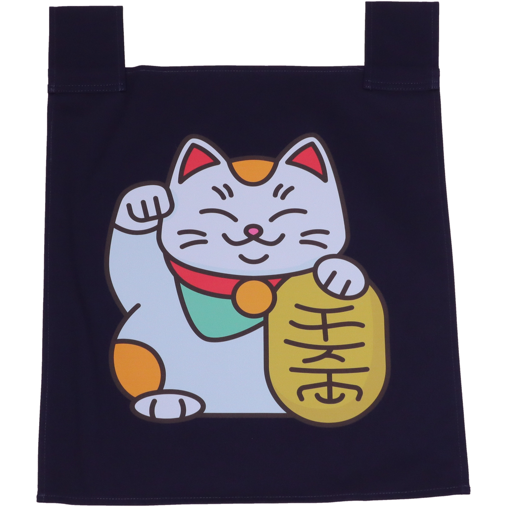 のれん 招き猫 35x40 cm (青文字)
