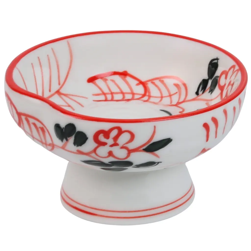 Footed Dish 3.5" (Red Brushstroke Pattern)