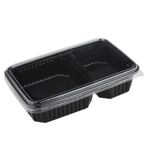 [DPP0098] ชุดกล่องอาหาร 2 ช่อง PP+PET 125x180x40 มม. (50 ชุด)