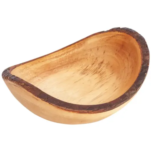 [WOD0064] Bark Rimmed Wooden Bowl 8.5x10x4"