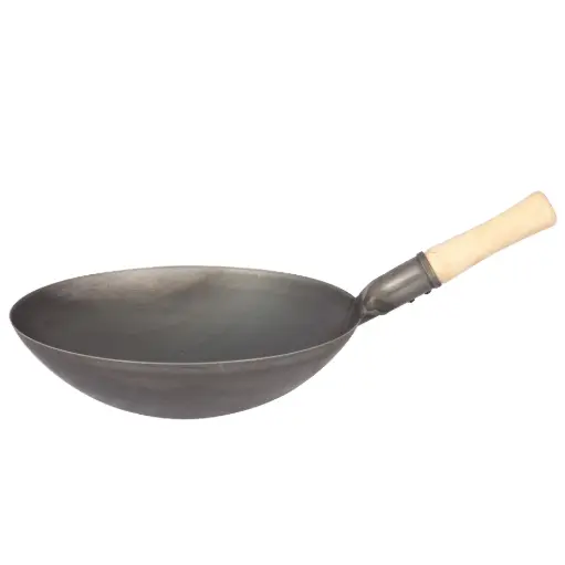 [KIR0006] Carbon Steel Wok 38 cm (Wooden Handle)