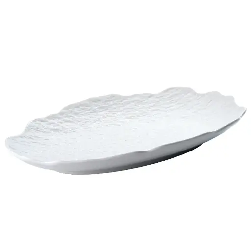 [CRM0918] Oval Plate with Wavy Edge 12" (White Stone)