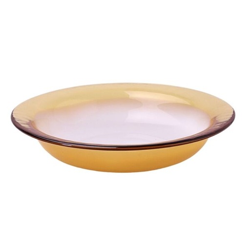 [GLS0130] Round White Glass Deep Plate with Brown Rim 20 cm