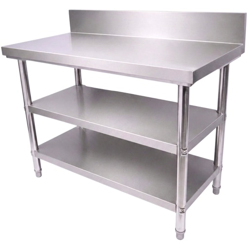 [KAI0204] Stainless Steel Work Table with Double Under Shelves and Backsplash 75x140x85+15 cm