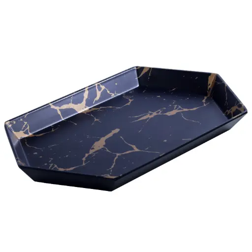 [MLM0224] จานยาวหกเหลี่ยม 12.75 นิ้ว Black Marble (20-003)