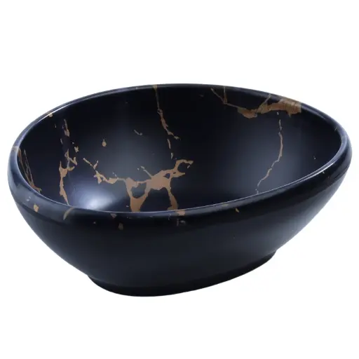 [MLM0225] ชามทรงรี 6.25 นิ้ว Black Marble (27-004)
