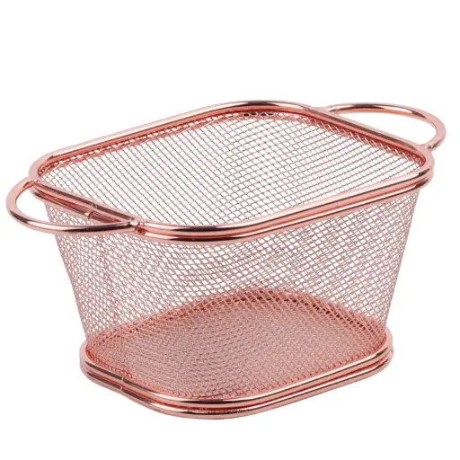 [STL0039] ตะกร้าสเตนเลสีทองแดง 2 หู 13x11x7.5 ซม.