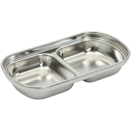 [STL0067] Stainless Steel Square Sauce Dish 2 Compartments (18-8)