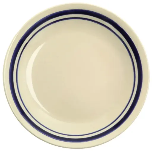 [CRM1163] จานกลมสีไข่ไก่เส้นขอบสีน้ำเงิน 6 นิ้ว