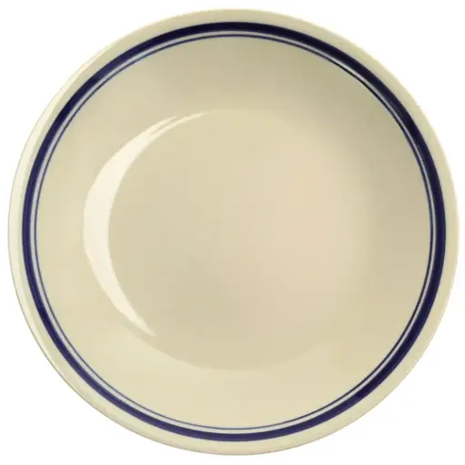 [CRM1164] จานกลมสีไข่ไก่เส้นขอบสีน้ำเงิน 7 นิ้ว