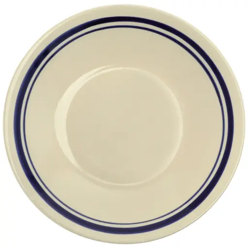 [CRM1165] จานกลมสีไข่ไก่เส้นขอบสีน้ำเงิน 8 นิ้ว